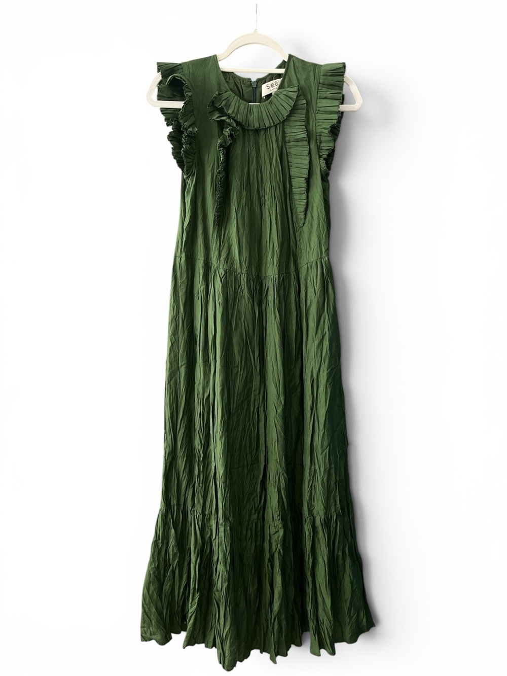 Sea New York Olive Green Ruffled Maxi Dress